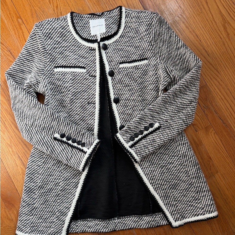 Avec Les Filles Black & White Tweed Jacket Blazer - Picture 8 of 11